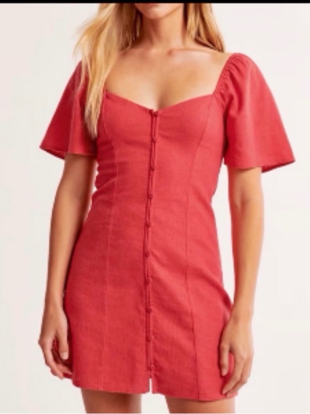 Abercrombie & Fitch Coral-Red Linen Blend Top